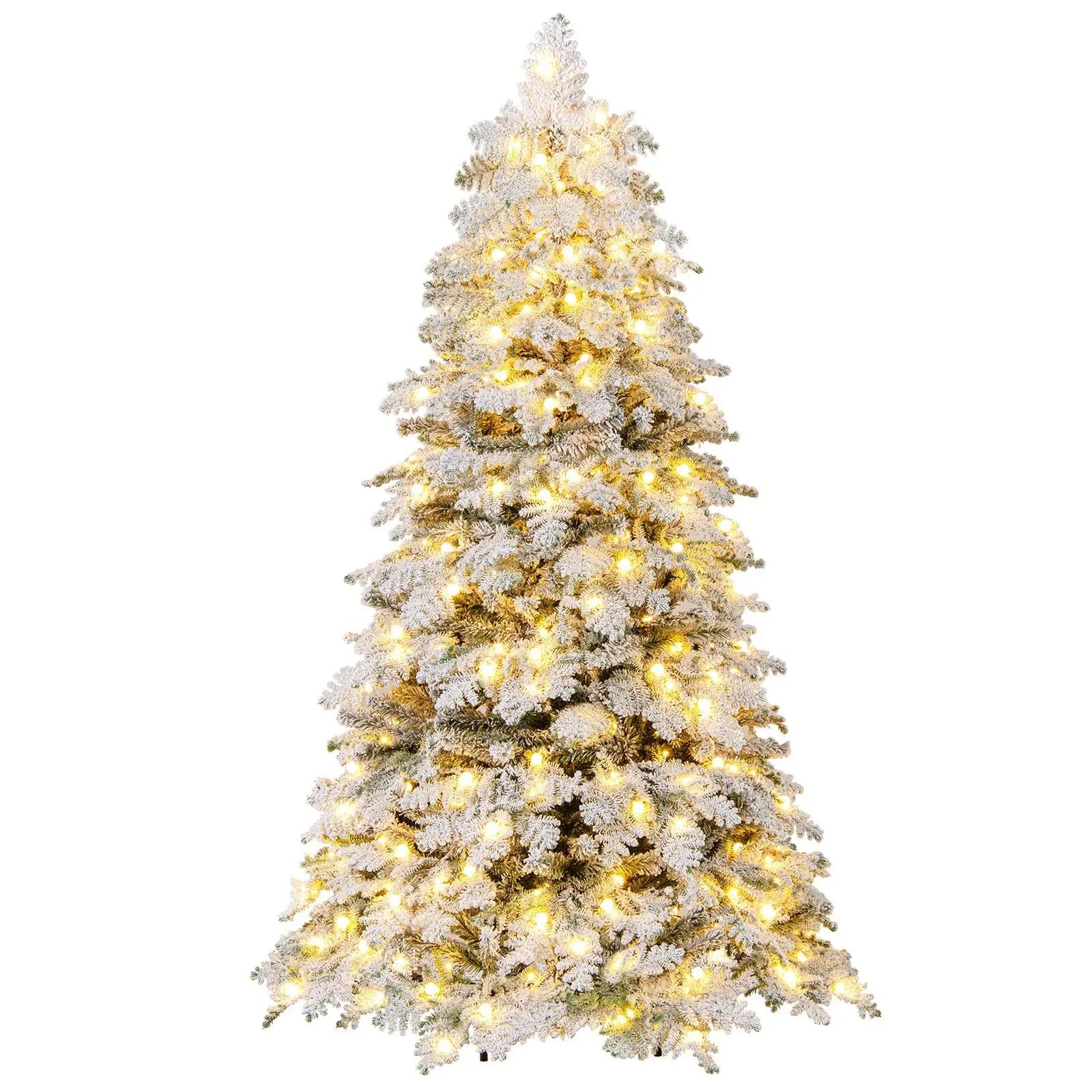 6/7 Feet Artificial Snow-flocked Christmas Tree Pre-lit Hinged Xmas Tree with 130 Twinkle Balls by DirectDeals