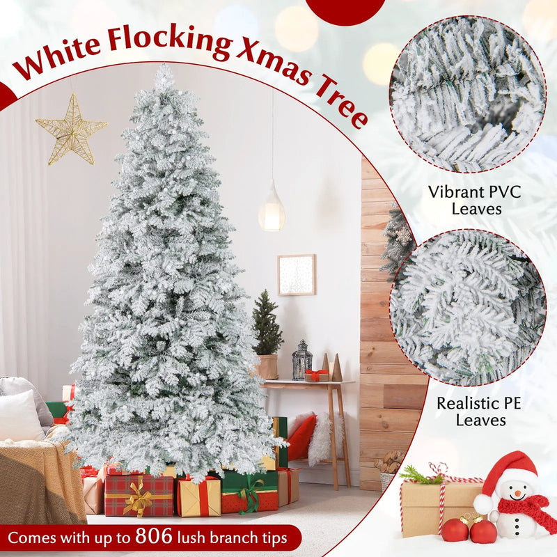 6/7 Feet Artificial Snow-flocked Christmas Tree Pre-lit Hinged Xmas Tree with 130 Twinkle Balls by DirectDeals