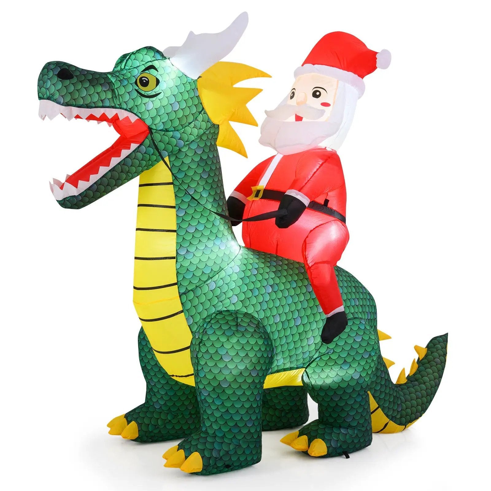 6.7 Feet Christmas Inflatable Santa Claus Ride on Dinosaur with Built-in LED Lights by DirectDeals