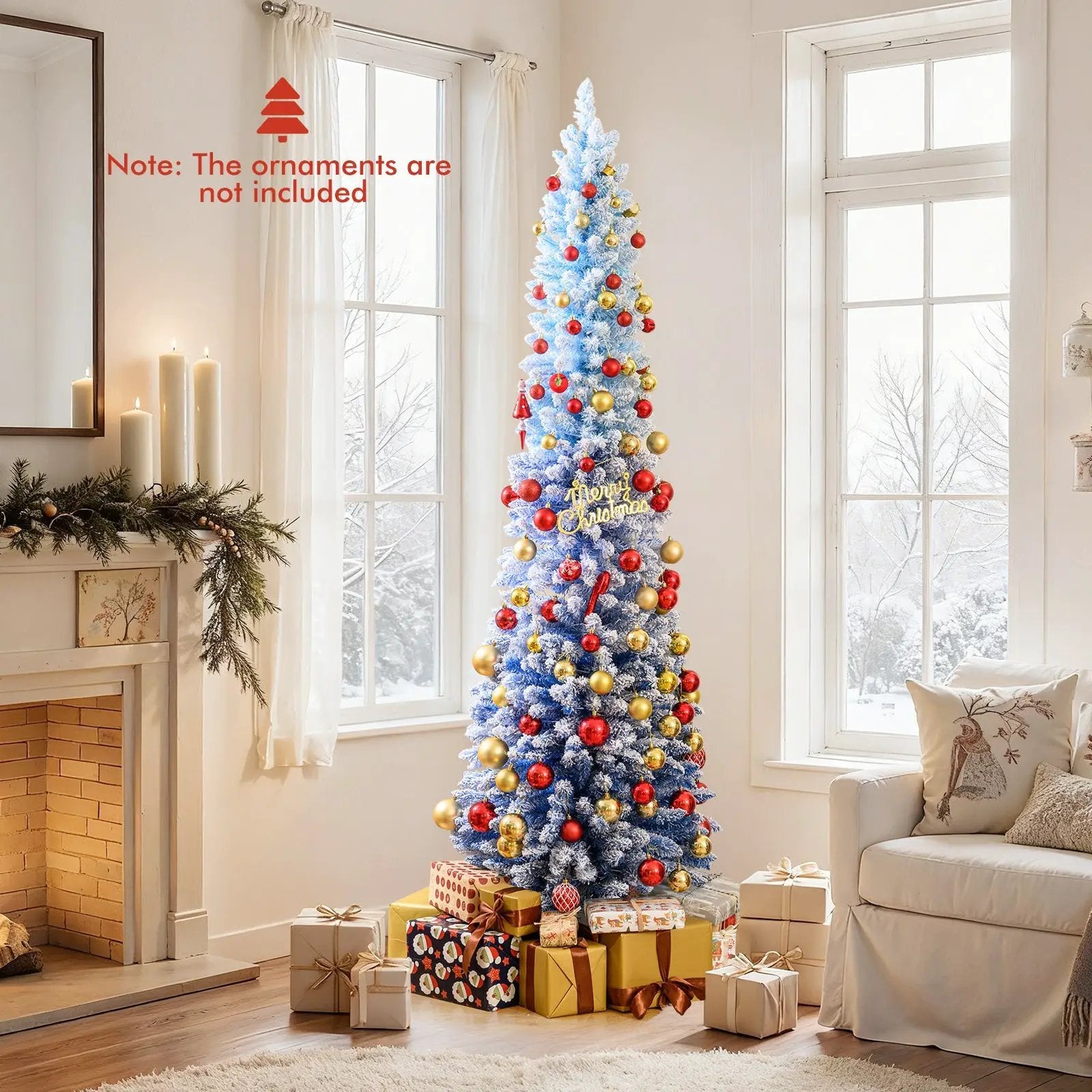 6/7 Feet Snow-flocked Artificial Christmas Tree with 220/290 Warm White LED Lights by DirectDeals