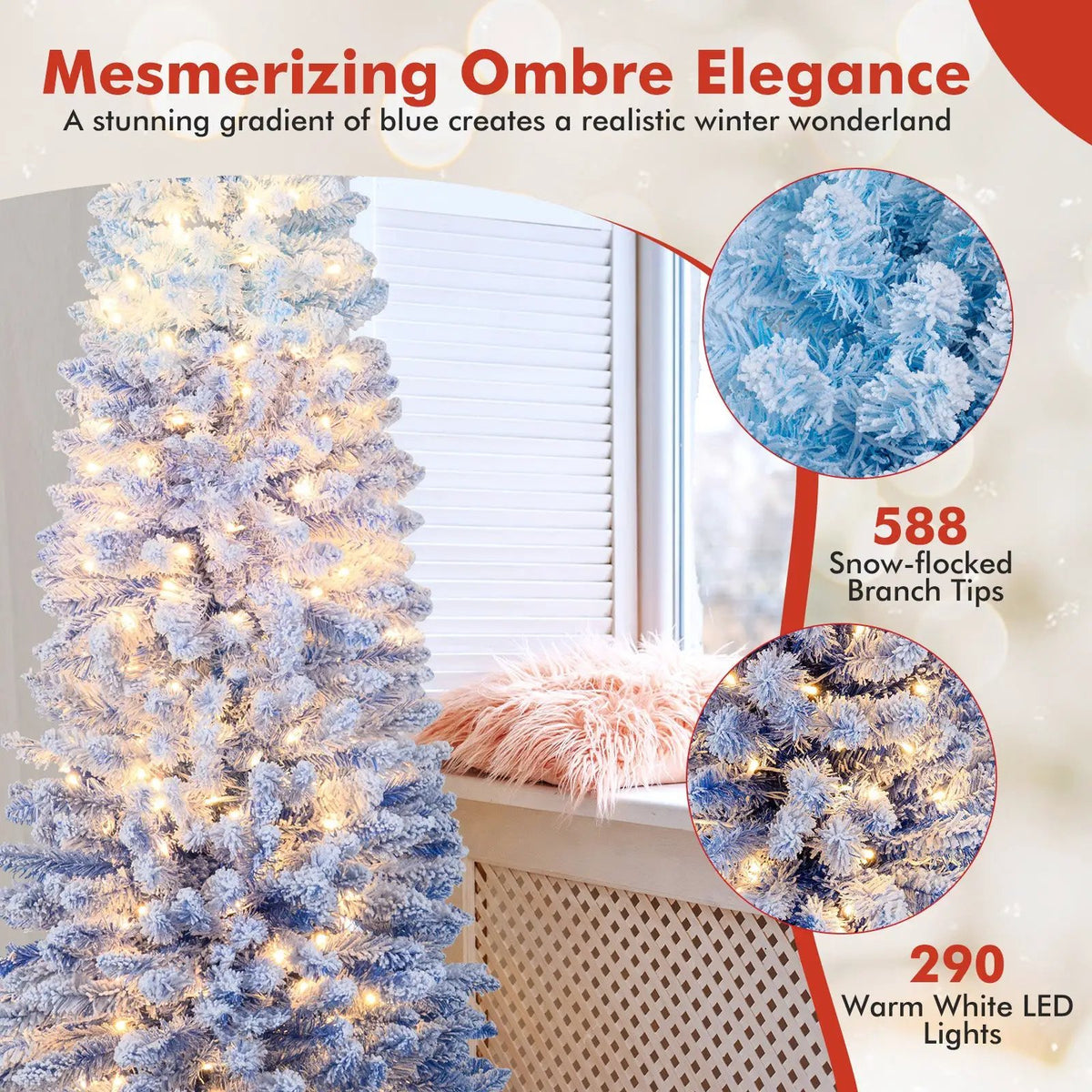 6/7 Feet Snow-flocked Artificial Christmas Tree with 220/290 Warm White LED Lights, photo 16 of 16