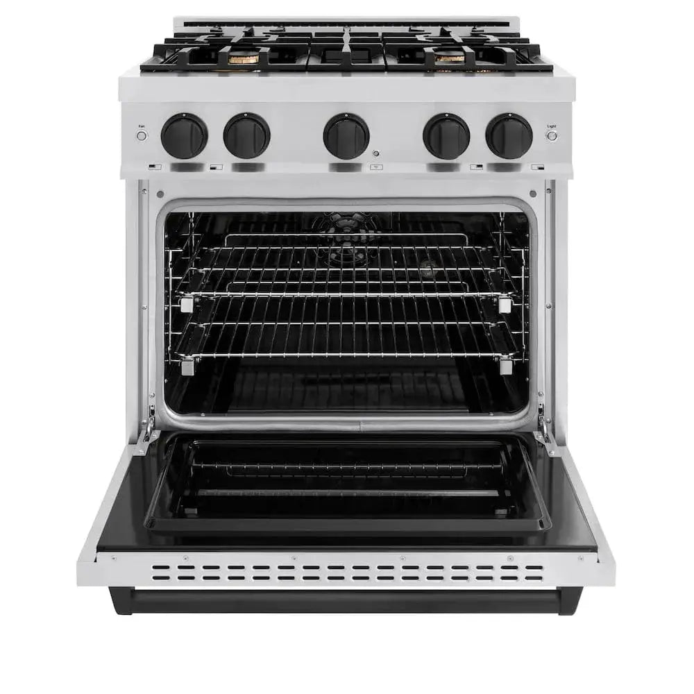ZLINE 30" Dual Fuel Range, Gas Cooktop, Electric Convection Oven Stainless Steel, Matte Black CDRZ-30-MB by Farmhouse Kitchen and Bath