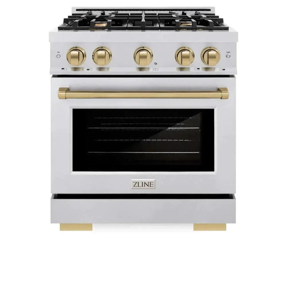 ZLINE 30" Select Gas Range Convection Gas Oven DuraSnow® Stainless Steel Champagne Bronze HGRSZ-30-CB by Farmhouse Kitchen and Bath