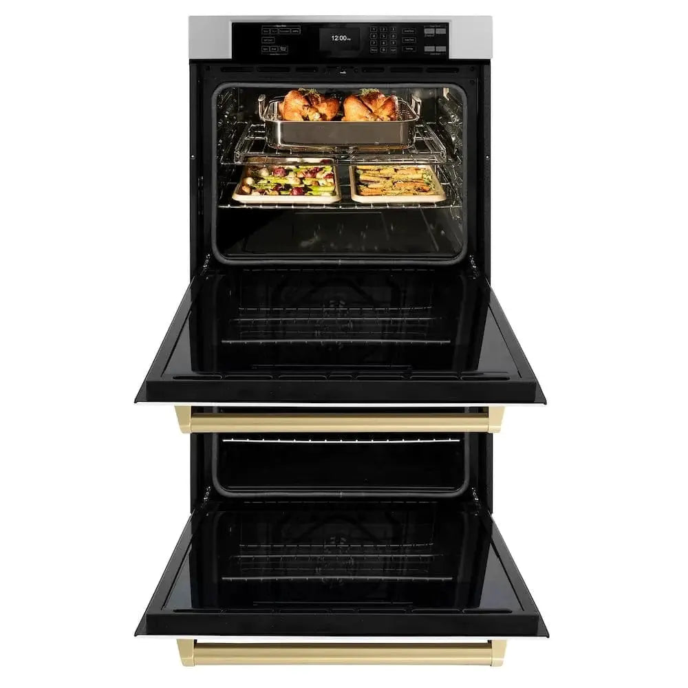 ZLINE 30"Professional True Convection Double Wall Oven, Air Fry, Self Clean, White Matte, Champagne Bronze WADZ-WM-30-CB by Farmhouse Kitchen and Bath