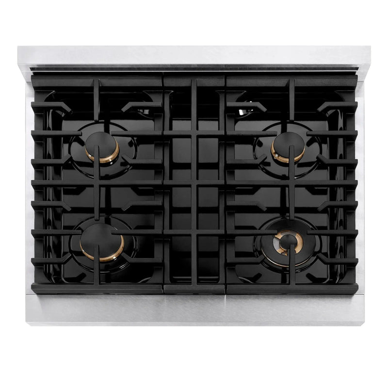 ZLINE 30" Paramount Gas Rangetop DuraSnow® Stainless Steel Brass Burners SRTS-BR-30 by Farmhouse Kitchen and Bath
