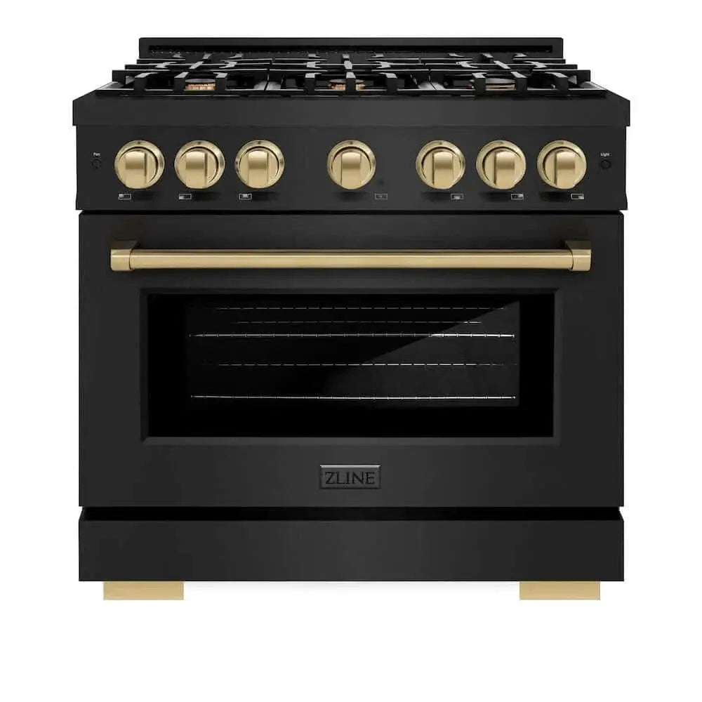 ZLINE 36" Select Gas Range Convection Gas Oven Black Stainless Steel Champagne Bronze HGRBZ-36-CB by Farmhouse Kitchen and Bath