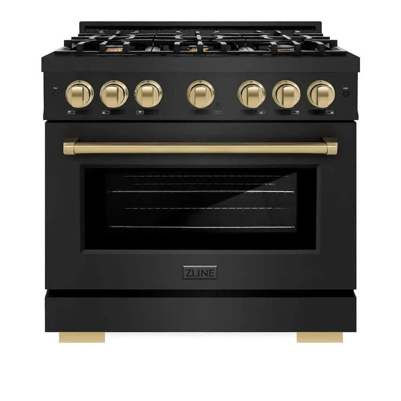 ZLINE 36" Select Gas Range Convection Gas Oven Black Stainless Steel Champagne Bronze HGRBZ-36-CB by Farmhouse Kitchen and Bath