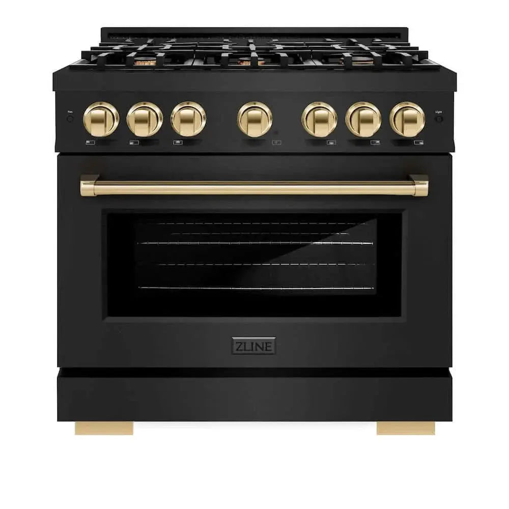 ZLINE 36" Select Dual Fuel Range Gas Cooktop Electric Convection Oven Black Stainless Steel Gold HDRBZ-36-G by Farmhouse Kitchen and Bath