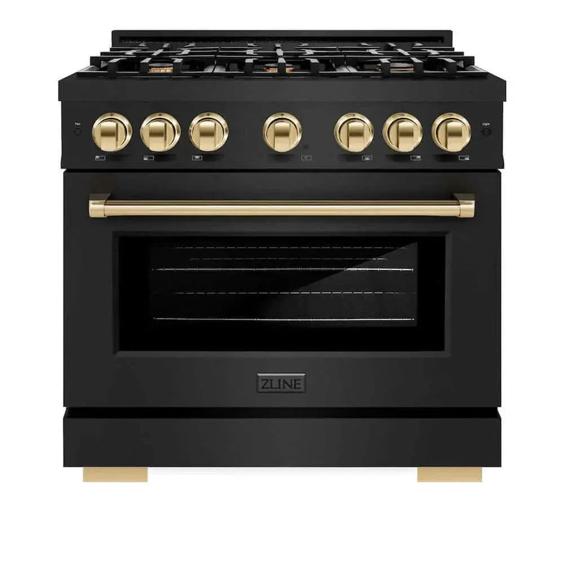 ZLINE 36" Select Dual Fuel Range Gas Cooktop Electric Convection Oven Black Stainless Steel Gold HDRBZ-36-G by Farmhouse Kitchen and Bath