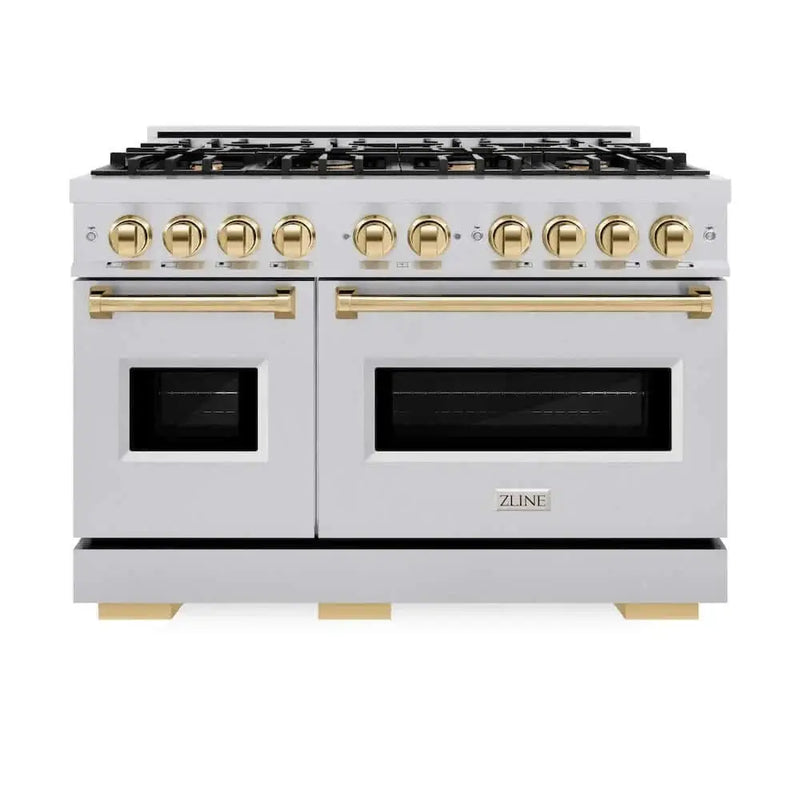 ZLINE 48" Classic Gas Range, Convection Gas Oven Stainless Steel, Gold CGRZ-48-G by Farmhouse Kitchen and Bath
