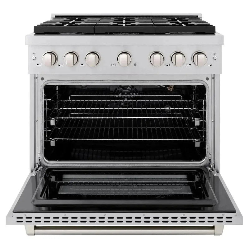 ZLINE 36"Paramount Dual Fuel Range Stainless Steel, Brass Burner, SDR-BR-36 by Farmhouse Kitchen and Bath