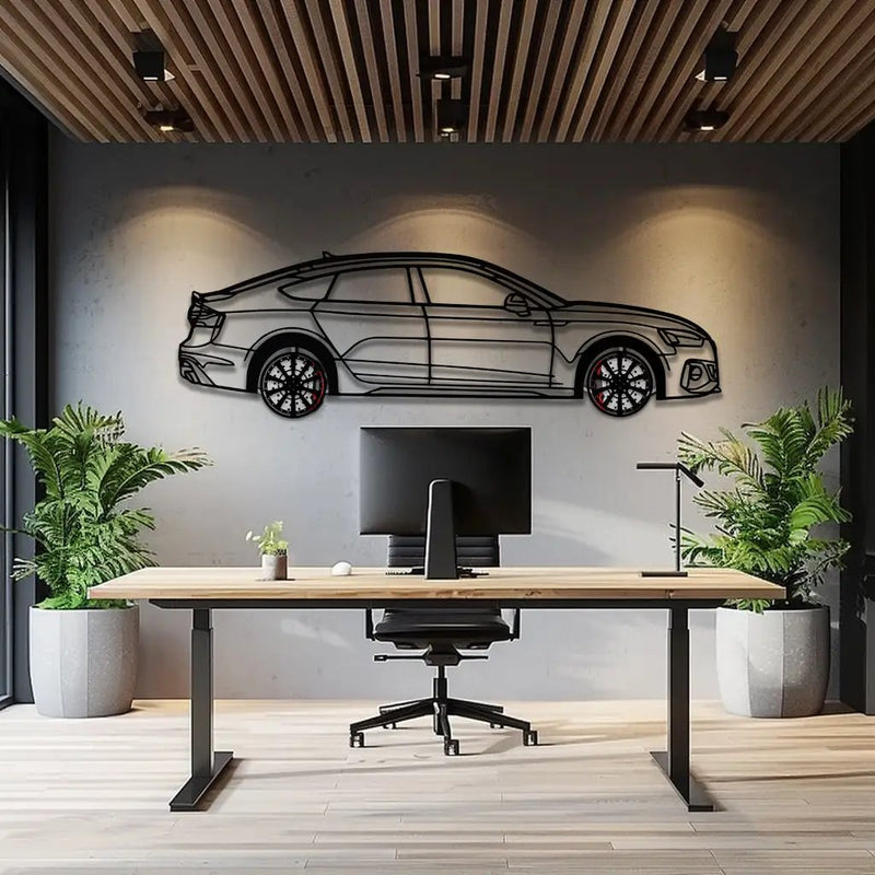 Audi RS5 Metal Car Wall Art with Rotating Wheels - Performance Sportback Silhouette Decor - Interactive Automotive Wall Art - KAFMEKA097 by Enova Art