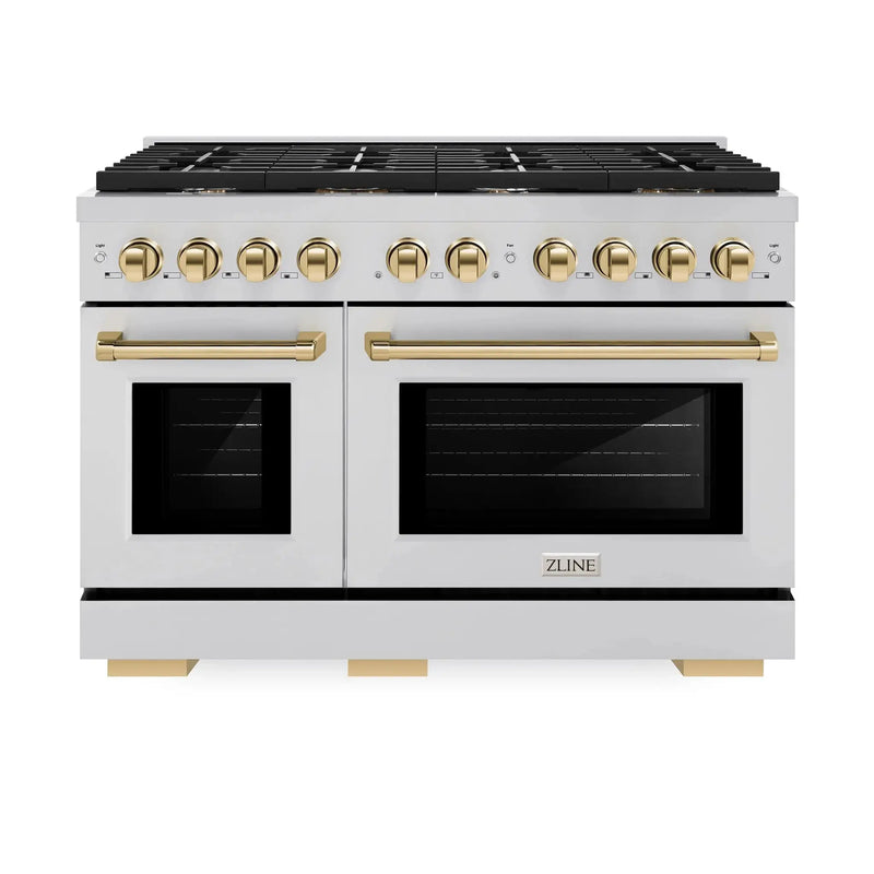 ZLINE 48"Paramount Dual Fuel Range Stainless Steel Gold SDRZ-48-G by Farmhouse Kitchen and Bath