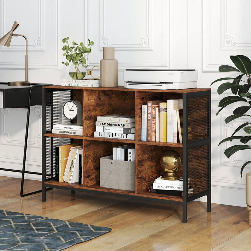 6 Cube Bookcase 42" Wide Horizontal Bookshelf with Accent Cubby Shelf by DirectDeals