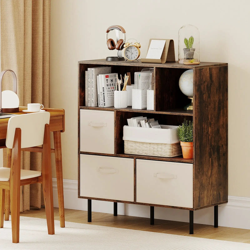 6-Cube Bookshelf with 3 Removable Folding Fabric Drawers for Living Room by DirectDeals