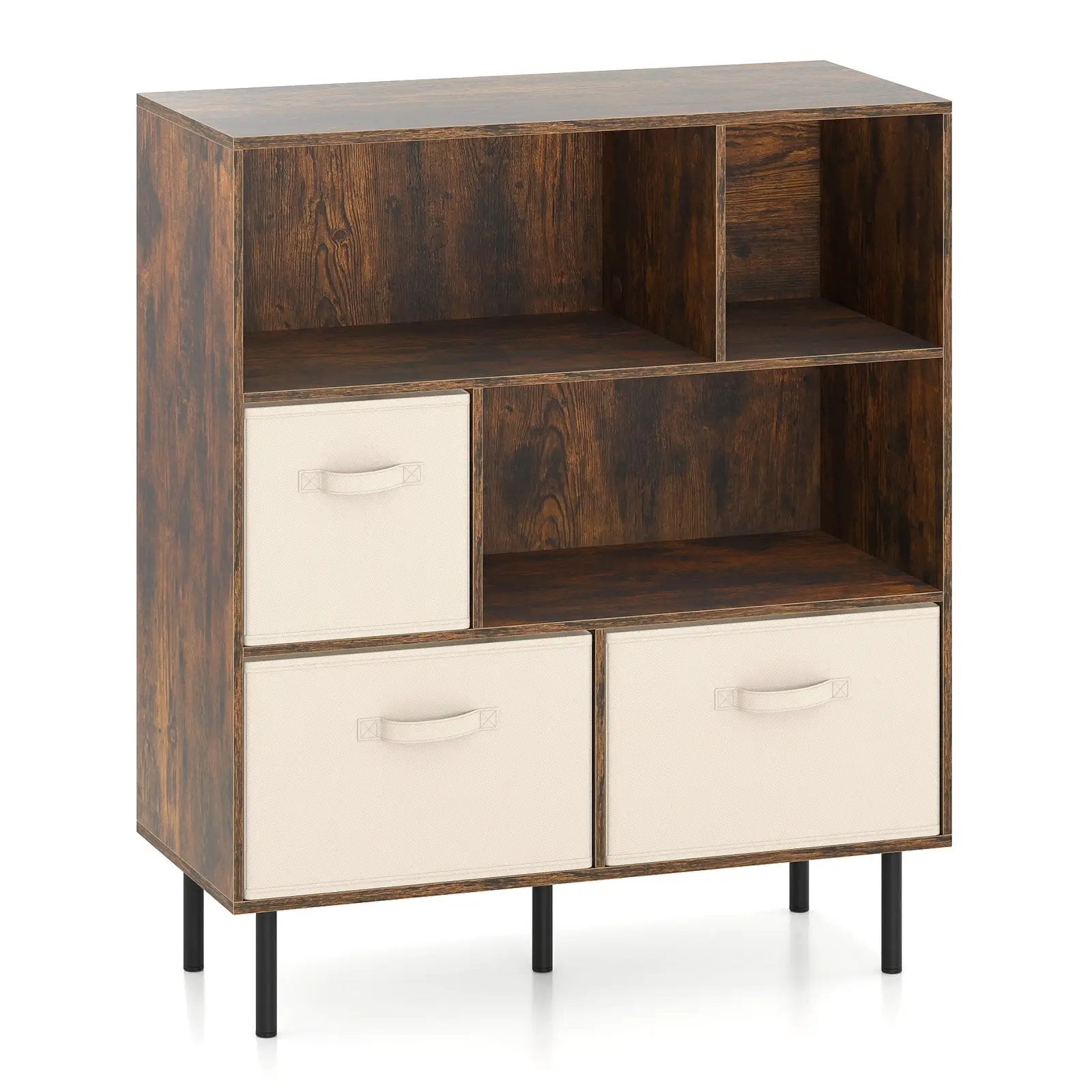 6-Cube Bookshelf with 3 Removable Folding Fabric Drawers for Living Room by DirectDeals