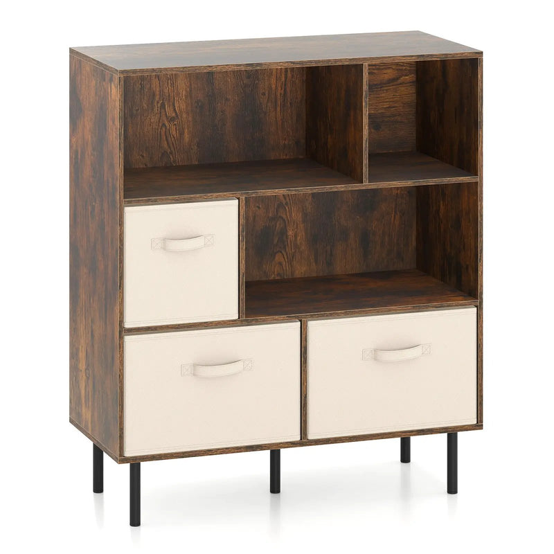 6-Cube Bookshelf with 3 Removable Folding Fabric Drawers for Living Room by DirectDeals