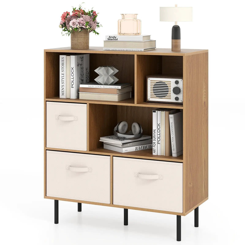6-Cube Bookshelf with 3 Removable Folding Fabric Drawers for Living Room by DirectDeals