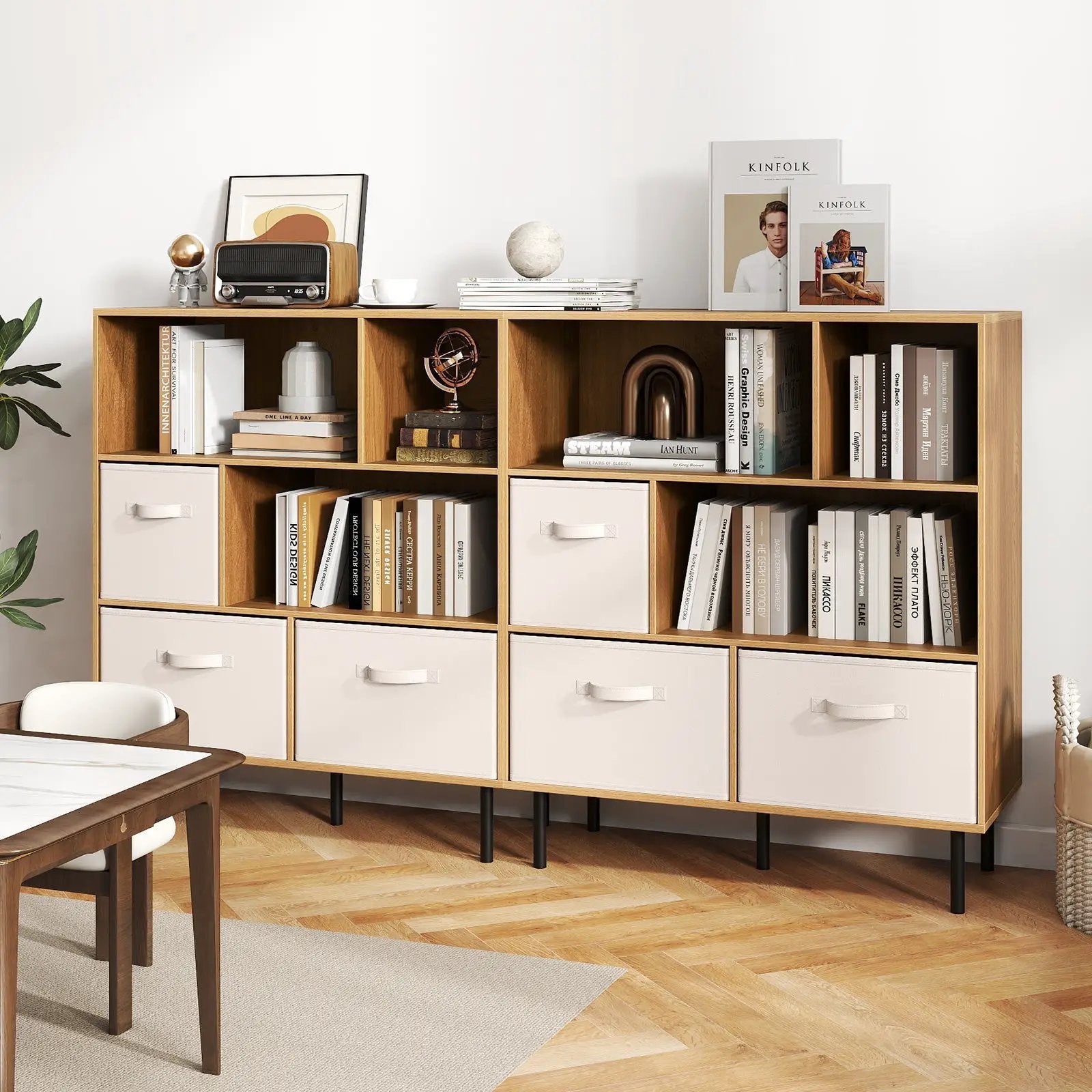 6-Cube Bookshelf with 3 Removable Folding Fabric Drawers for Living Room by DirectDeals