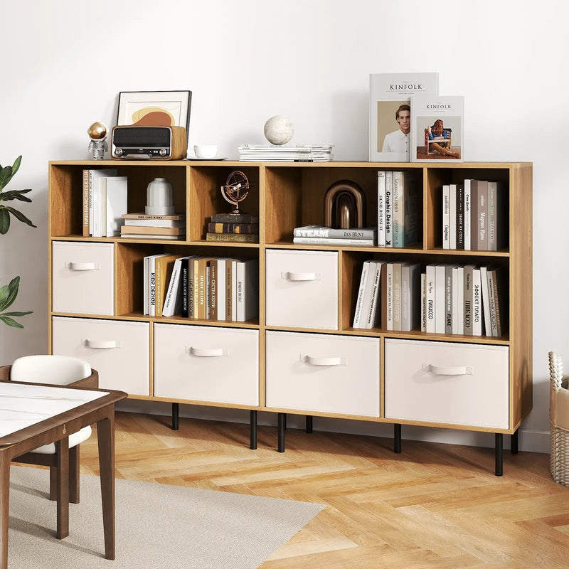 6-Cube Bookshelf with 3 Removable Folding Fabric Drawers for Living Room by DirectDeals