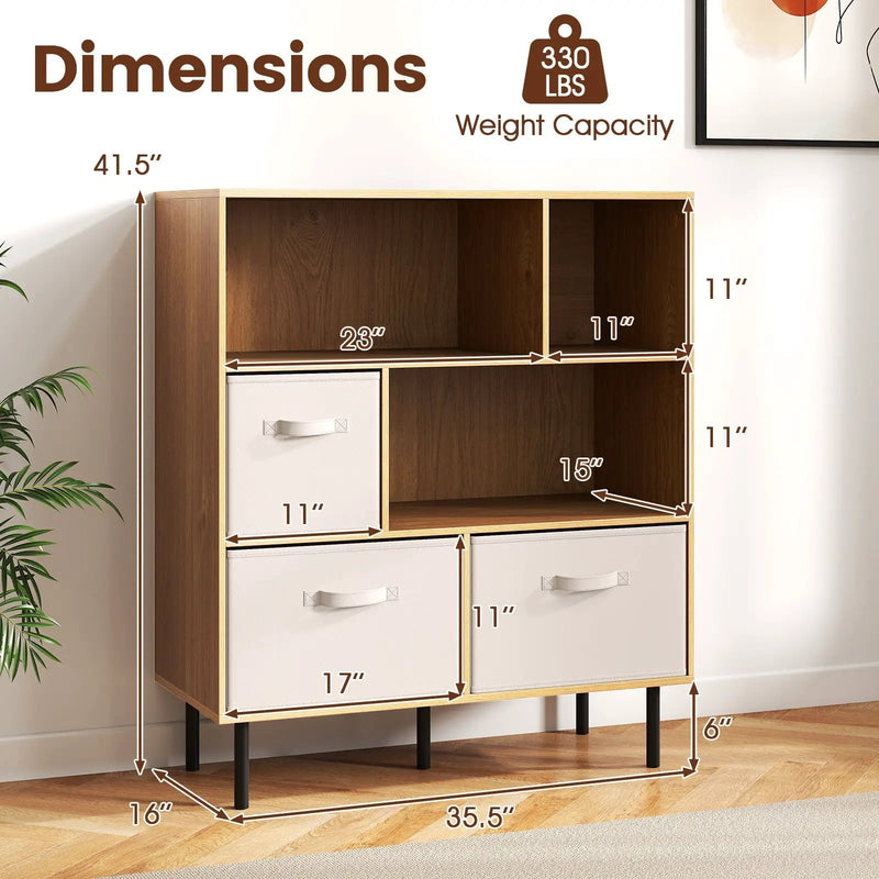 6-Cube Bookshelf with 3 Removable Folding Fabric Drawers for Living Room by DirectDeals