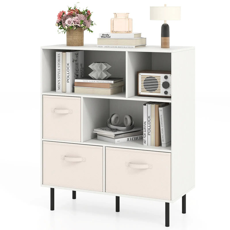 6-Cube Bookshelf with 3 Removable Folding Fabric Drawers for Living Room by DirectDeals