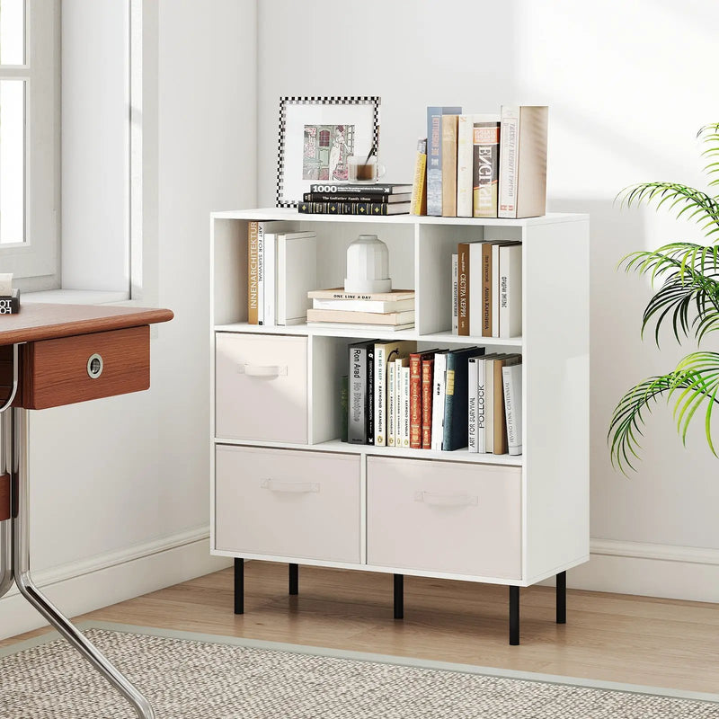 6-Cube Bookshelf with 3 Removable Folding Fabric Drawers for Living Room by DirectDeals