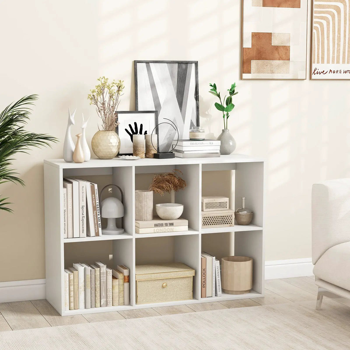 6 Cube Bookshelf with Back Guardrail for Living Room Bedroom, photo 2 of 11