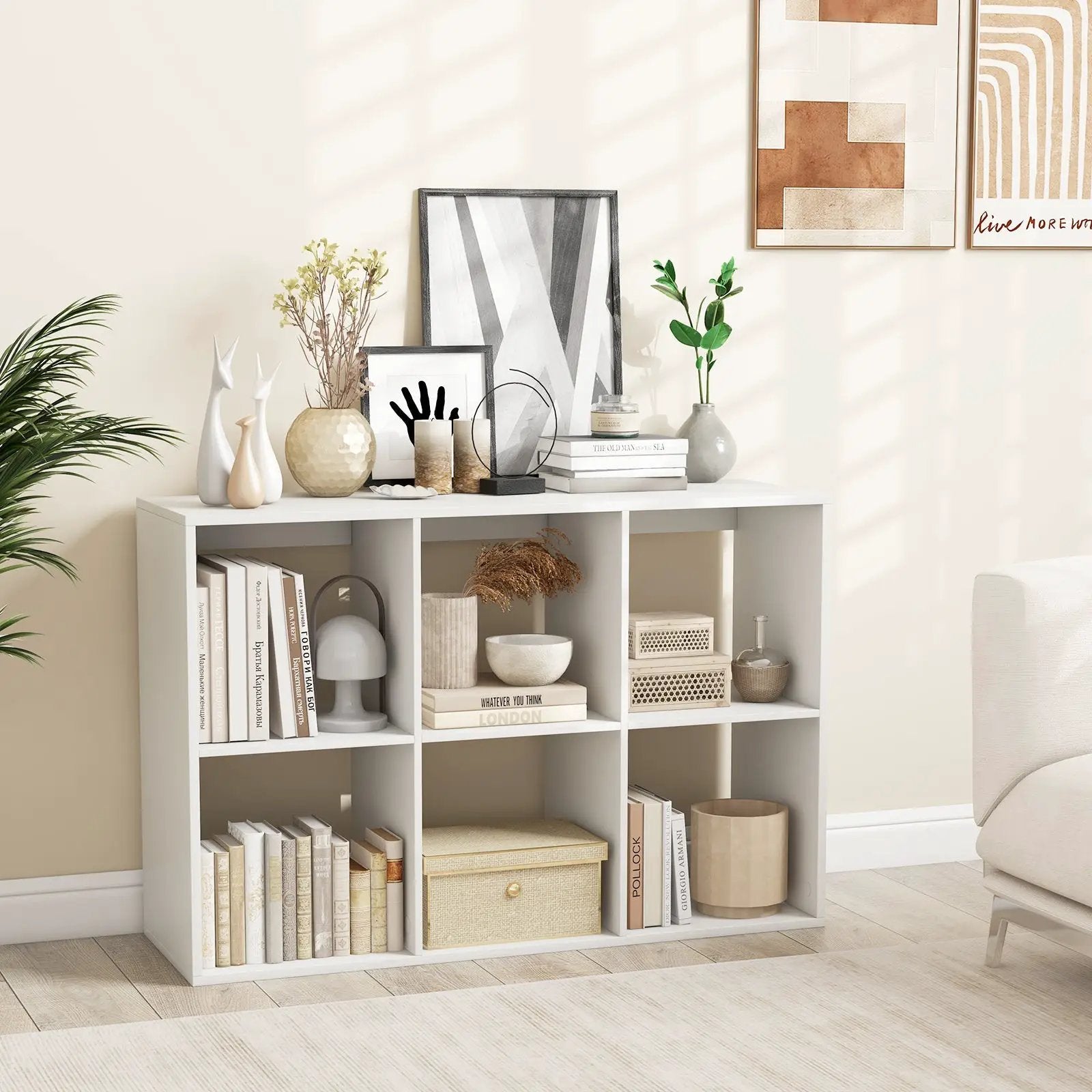 6 Cube Bookshelf with Back Guardrail for Living Room Bedroom by DirectDeals