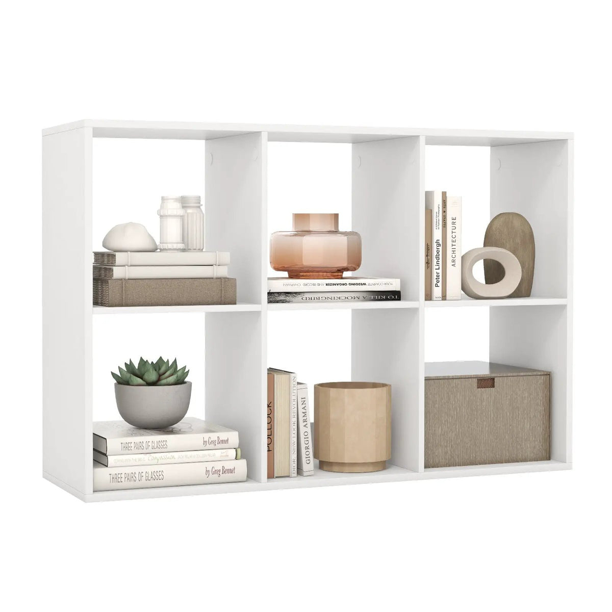 6 Cube Bookshelf with Back Guardrail for Living Room Bedroom, photo 4 of 11