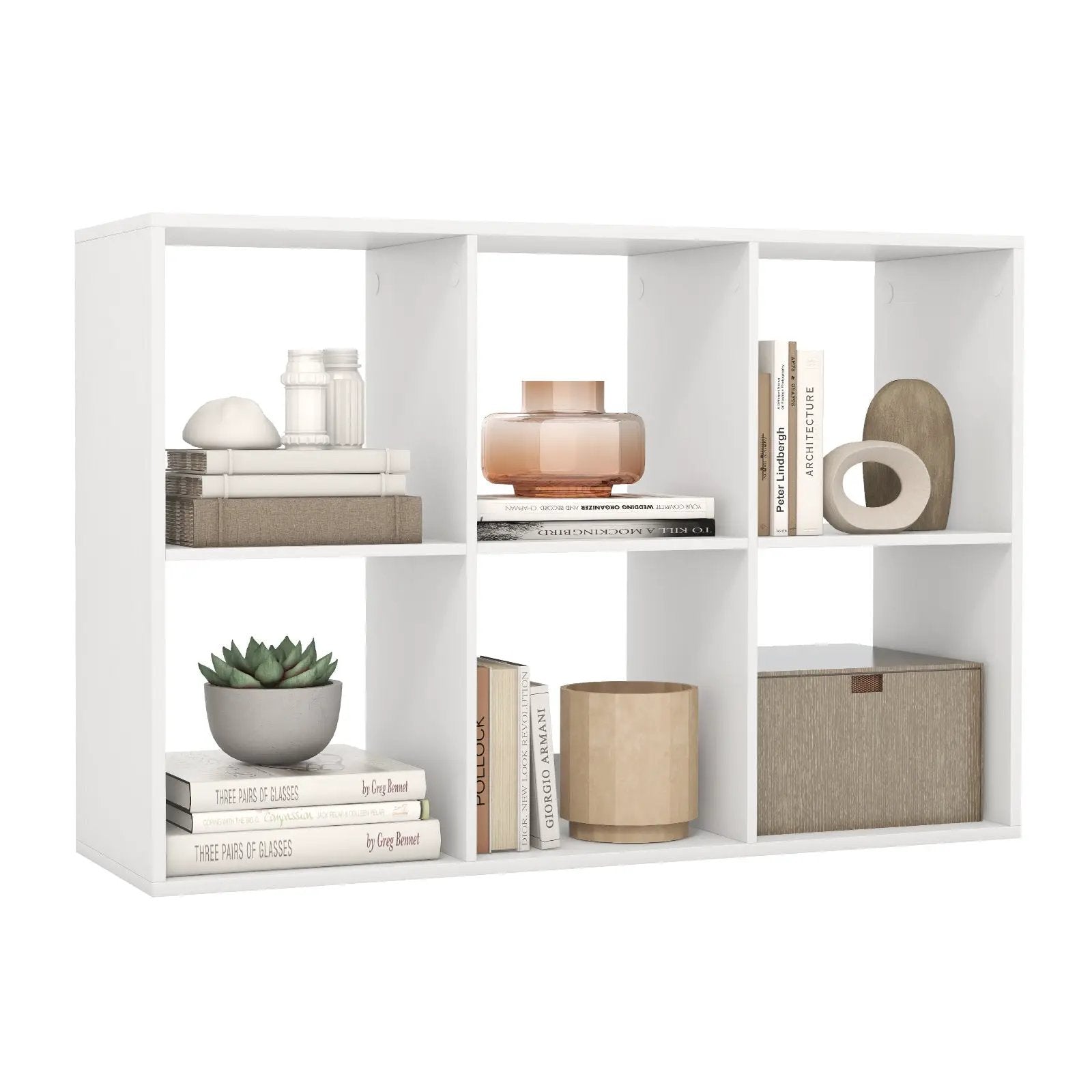 6 Cube Bookshelf with Back Guardrail for Living Room Bedroom by DirectDeals