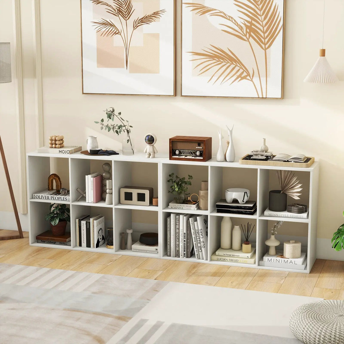 6 Cube Bookshelf with Back Guardrail for Living Room Bedroom, photo 6 of 11