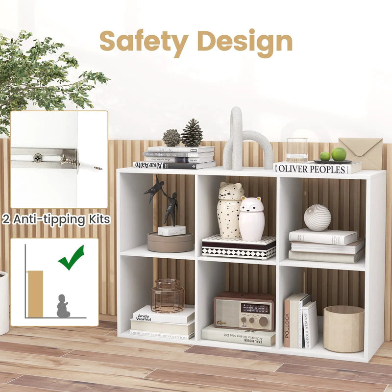 6 Cube Bookshelf with Back Guardrail for Living Room Bedroom by DirectDeals