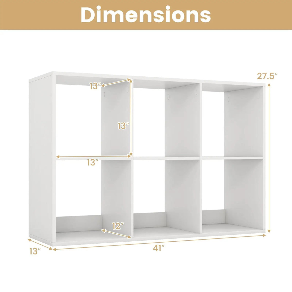 6 Cube Bookshelf with Back Guardrail for Living Room Bedroom, photo 5 of 11