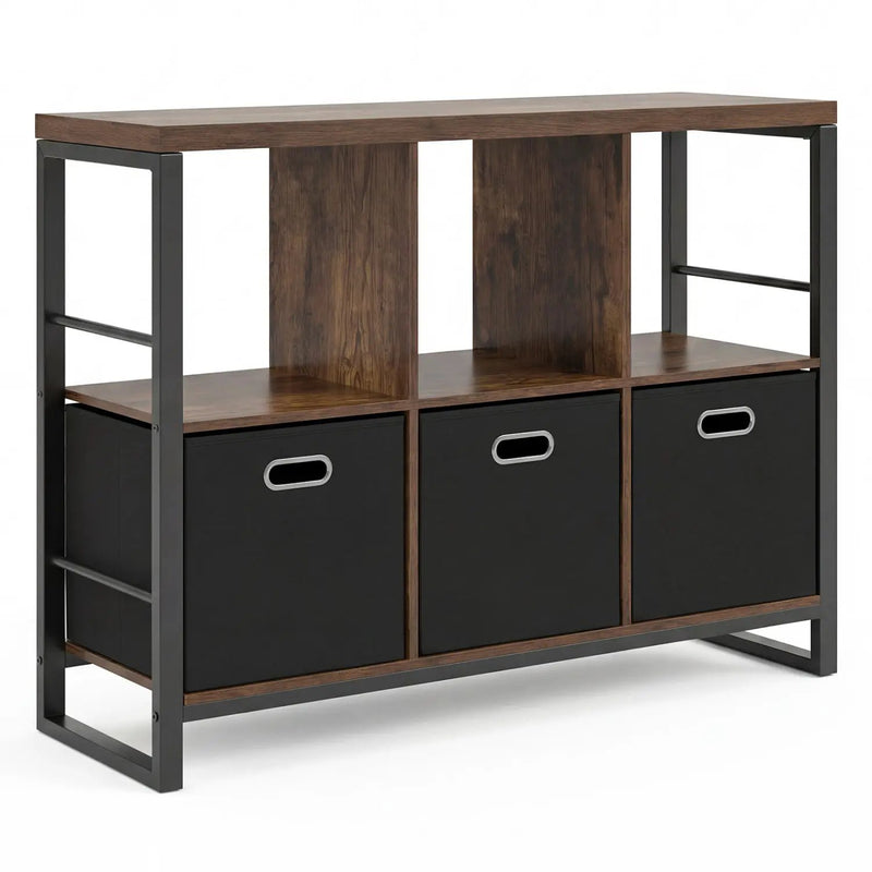 6-Cube Industrial Bookshelf with Storage Bins & Metal Frame by DirectDeals