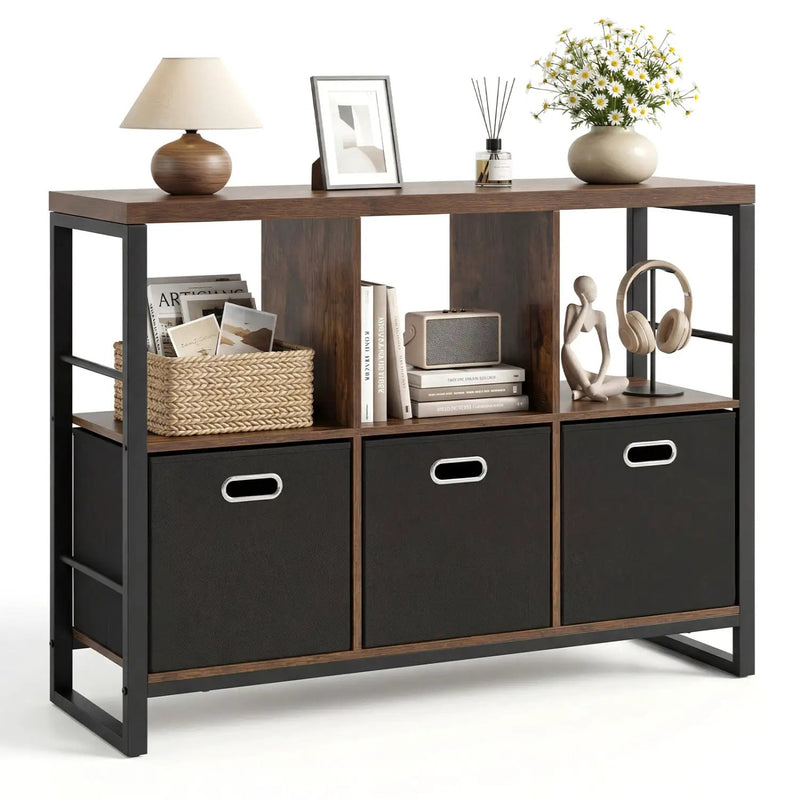 6-Cube Industrial Bookshelf with Storage Bins & Metal Frame by DirectDeals