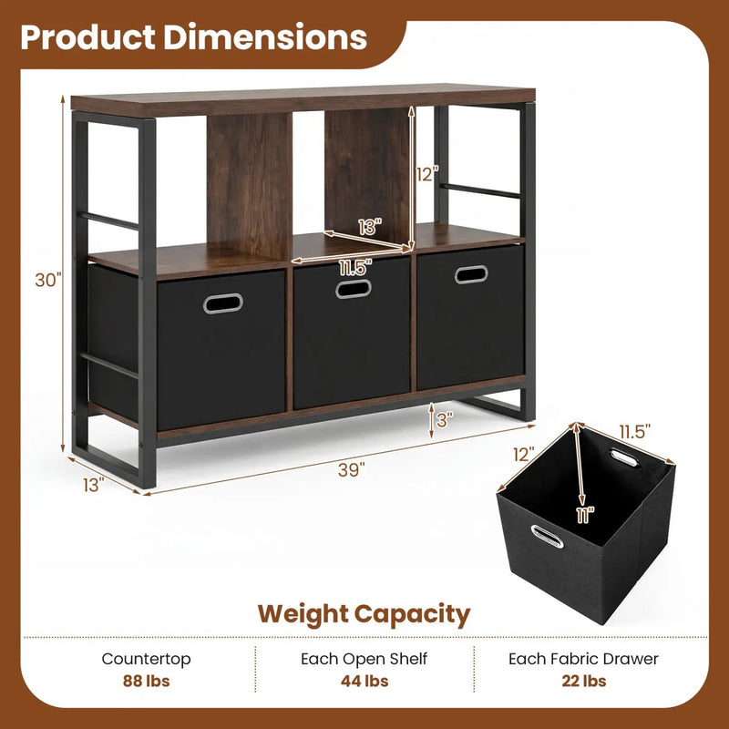 6-Cube Industrial Bookshelf with Storage Bins & Metal Frame by DirectDeals