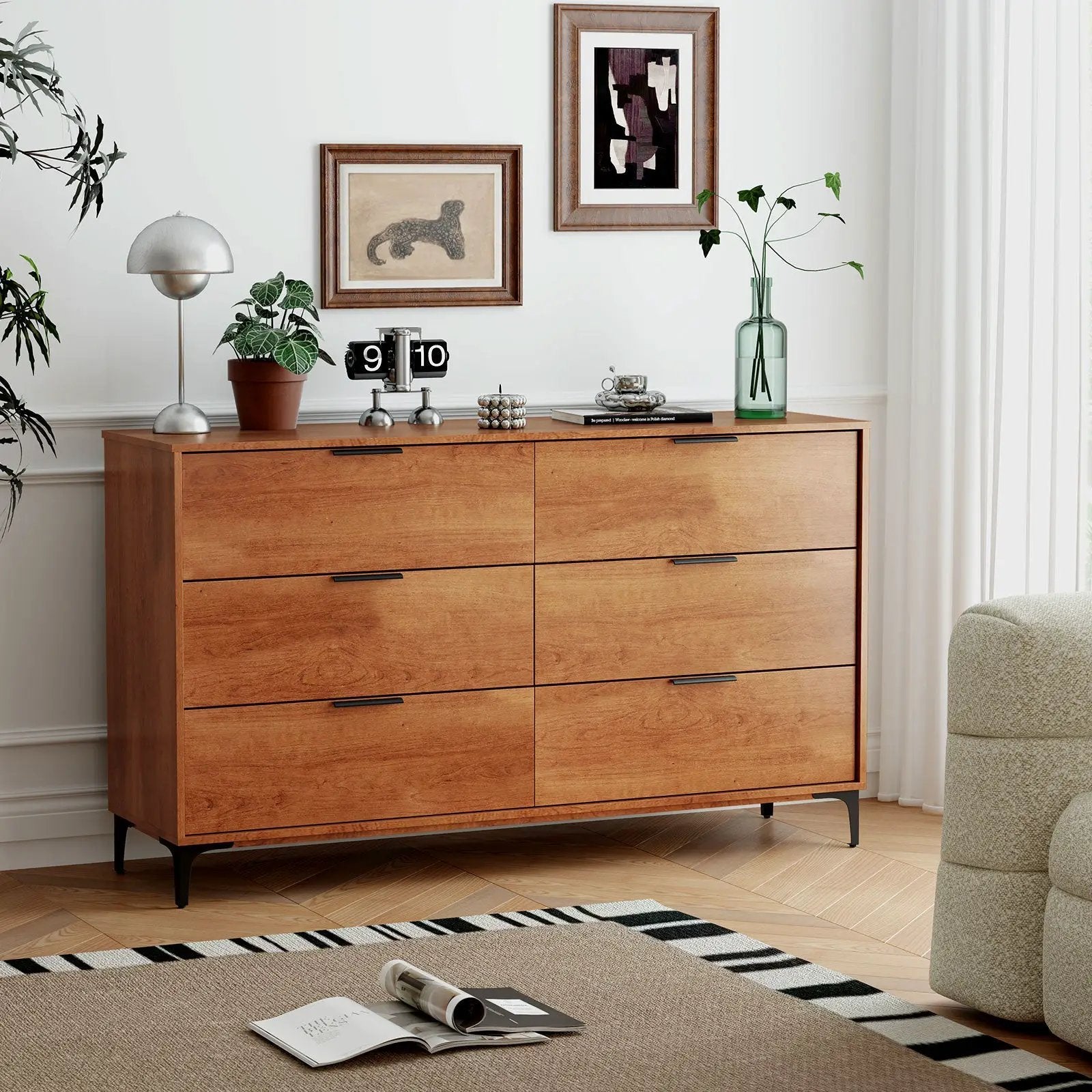 6-Drawer Dresser with Interlock System for Bedroom Living Room-Cherry by DirectDeals