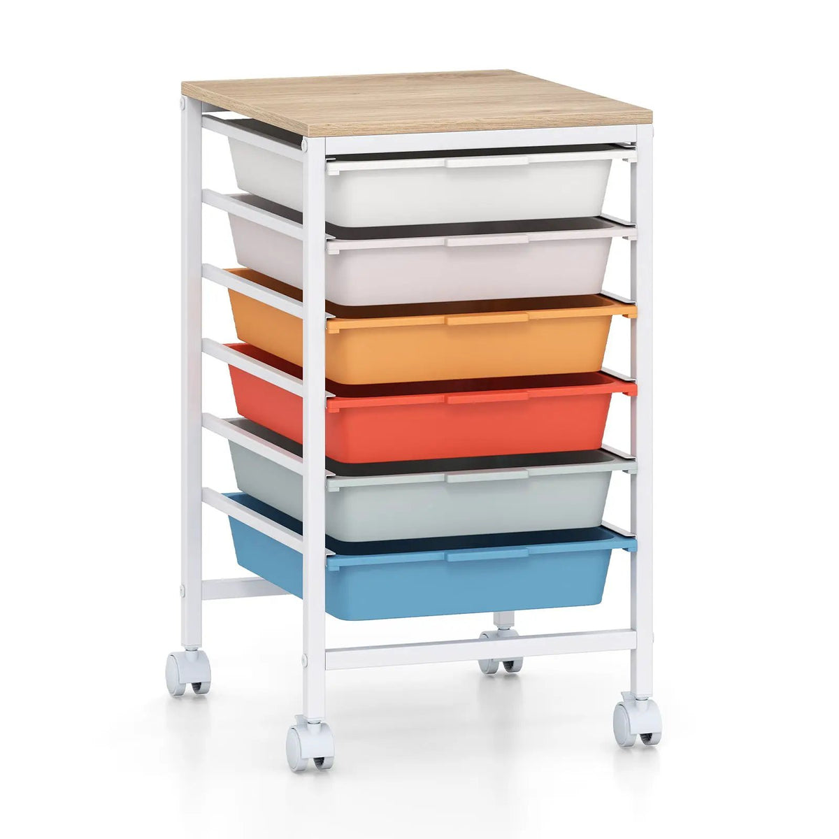 6-Drawer Rolling Storage Cart with Wooden Tabletop, photo 5 of 16