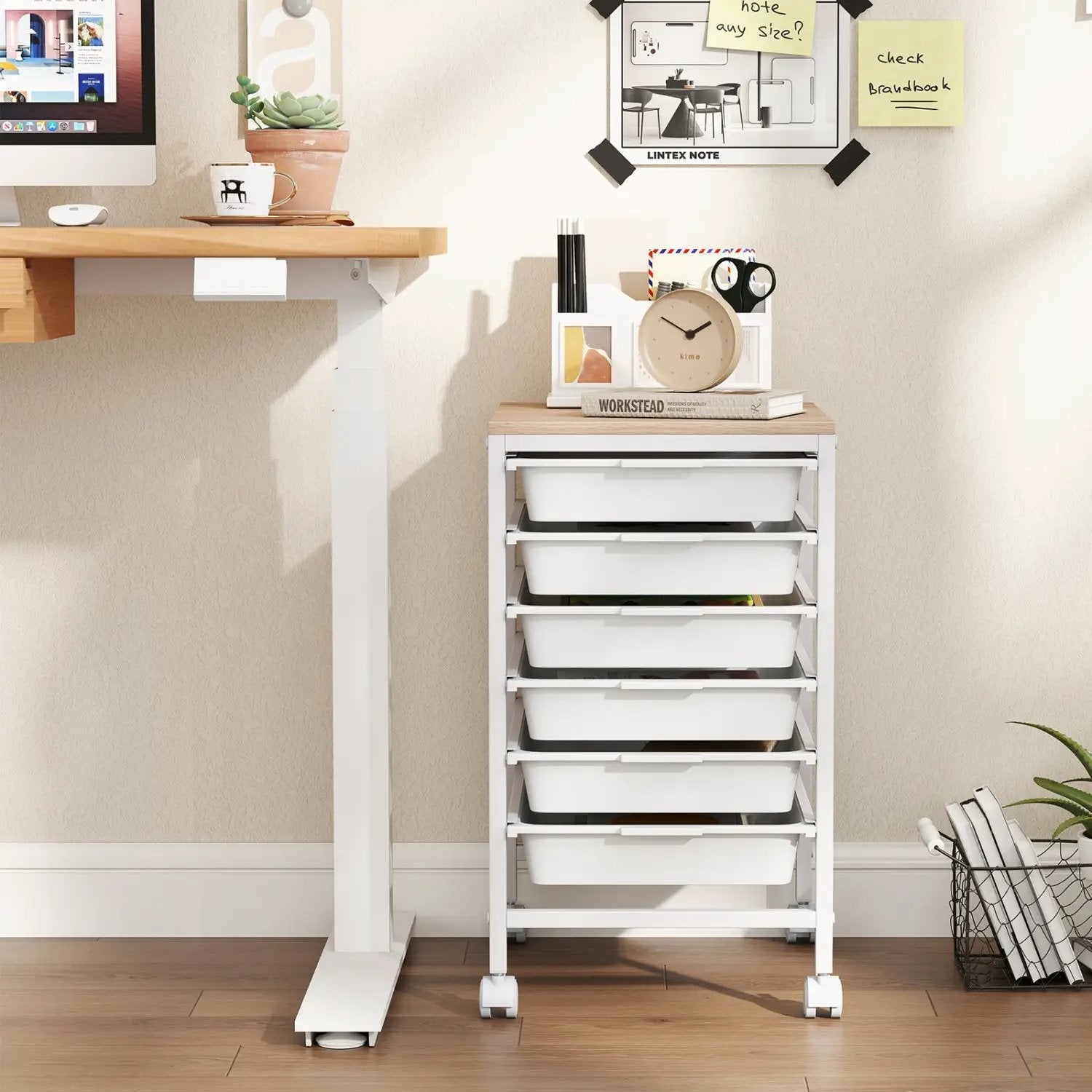 6-Drawer Rolling Storage Cart with Wooden Tabletop by DirectDeals