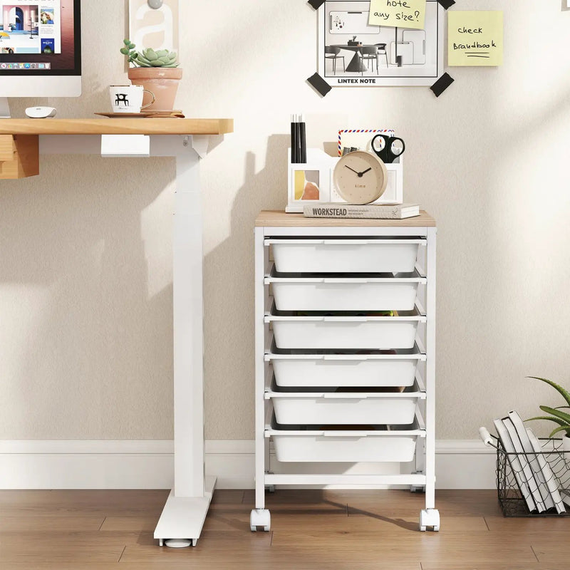 6-Drawer Rolling Storage Cart with Wooden Tabletop by DirectDeals