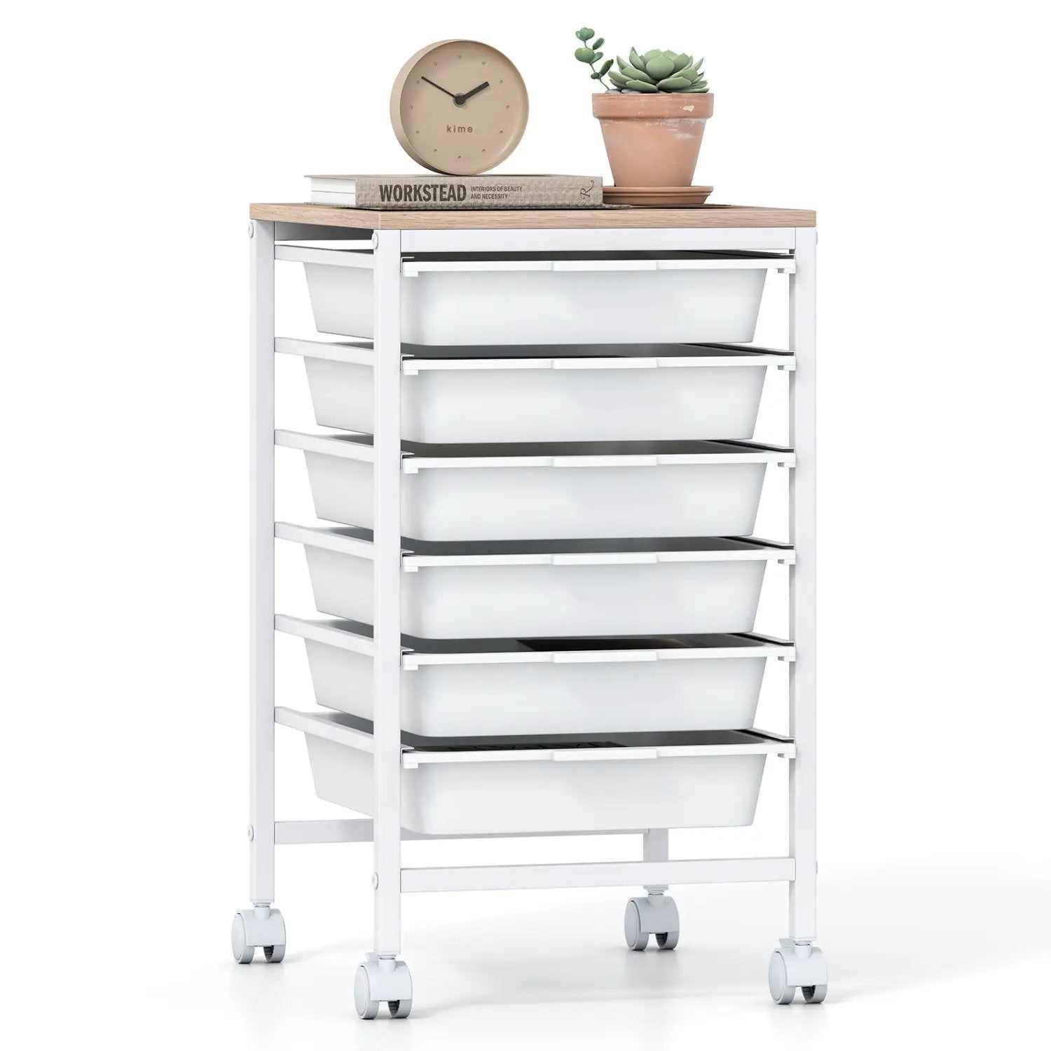 6-Drawer Rolling Storage Cart with Wooden Tabletop by DirectDeals