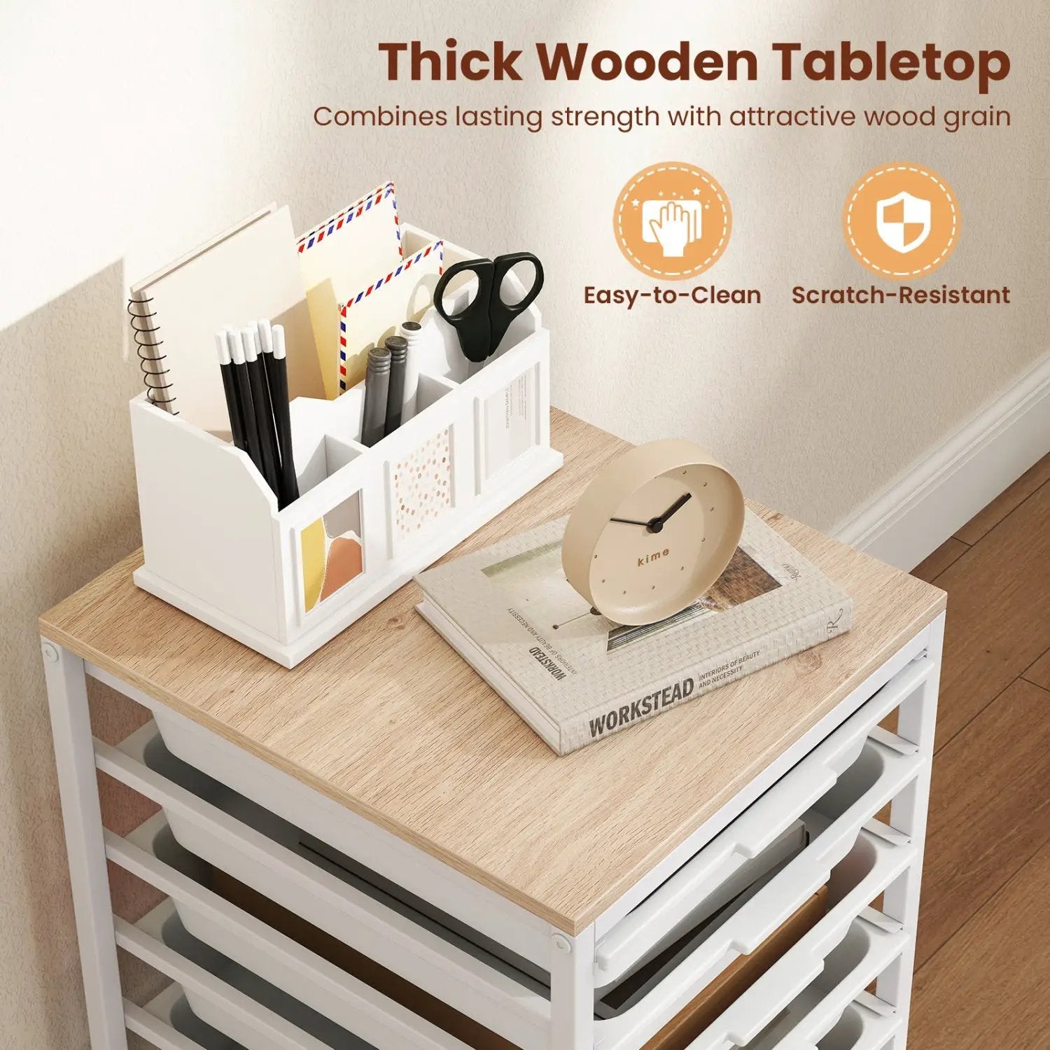 6-Drawer Rolling Storage Cart with Wooden Tabletop by DirectDeals