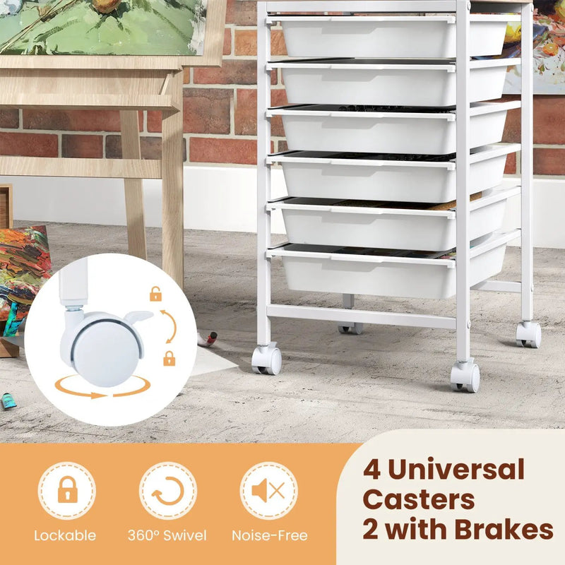 6-Drawer Rolling Storage Cart with Wooden Tabletop by DirectDeals