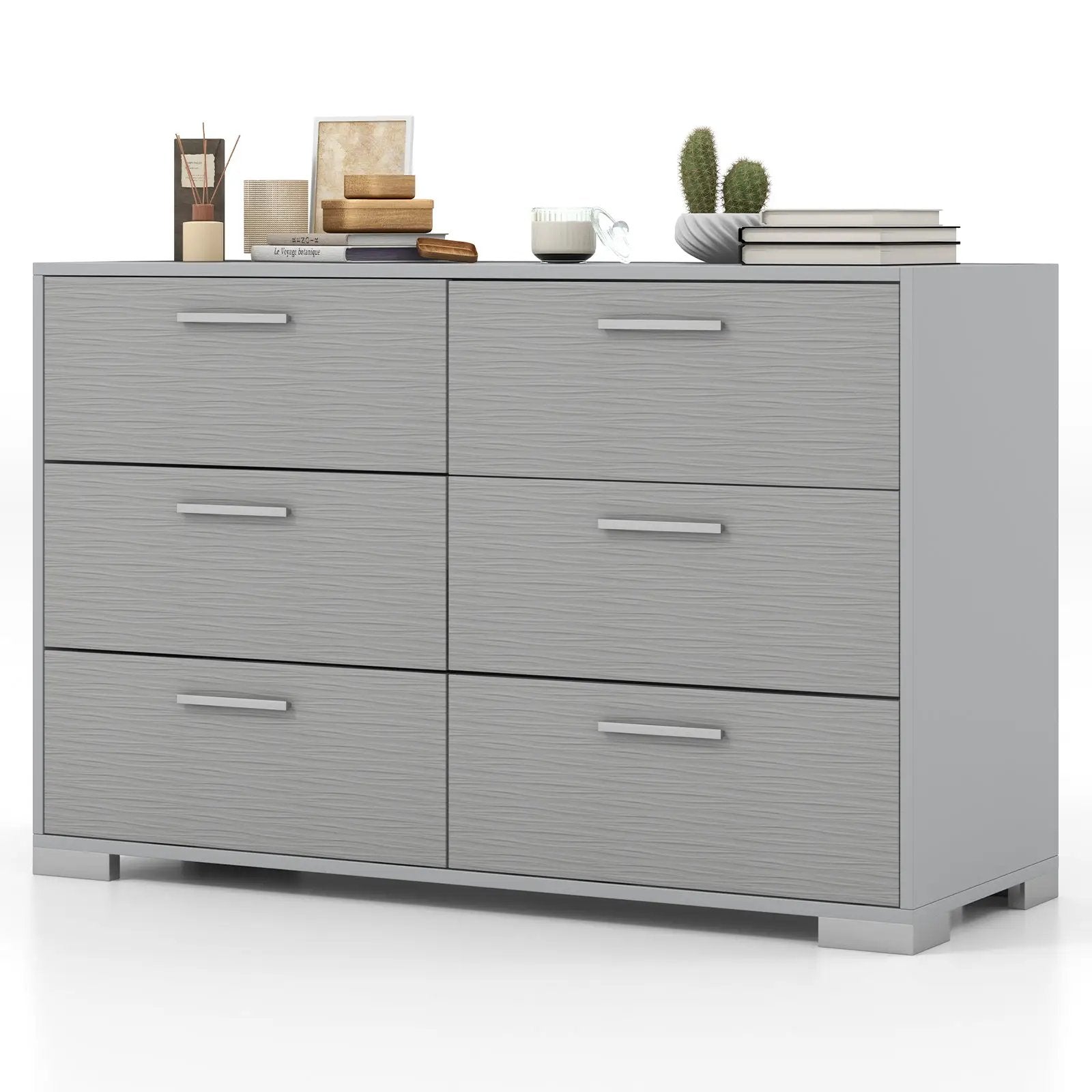 6 Drawer Storage Cabinet with Metal Legs Handles with Anti-Toppling Devices-Grey by DirectDeals