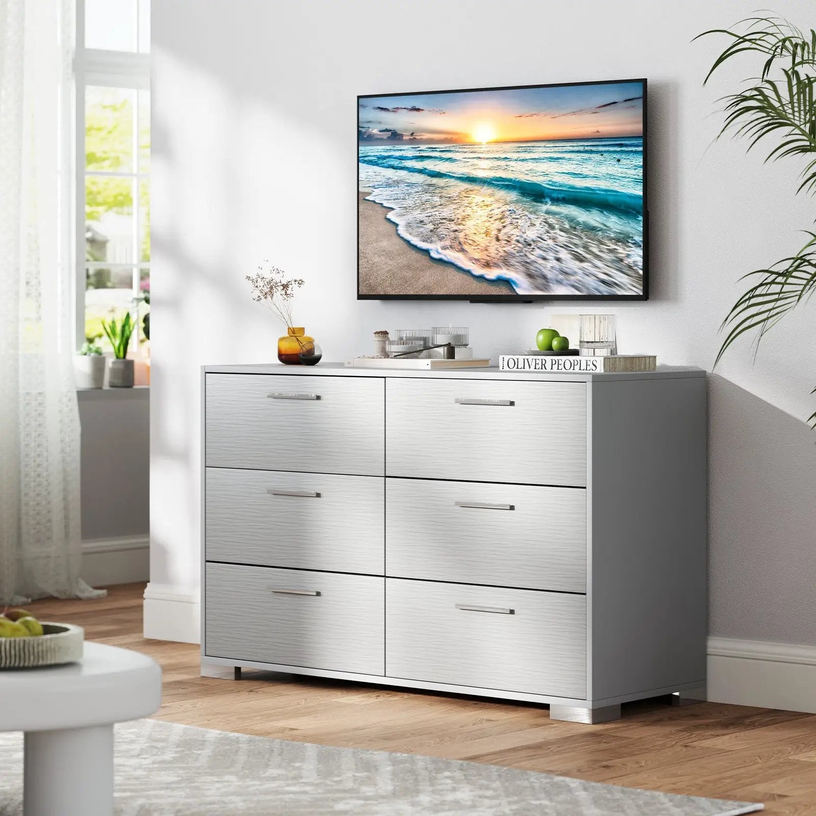 6 Drawer Storage Cabinet with Metal Legs Handles with Anti-Toppling Devices-Grey by DirectDeals