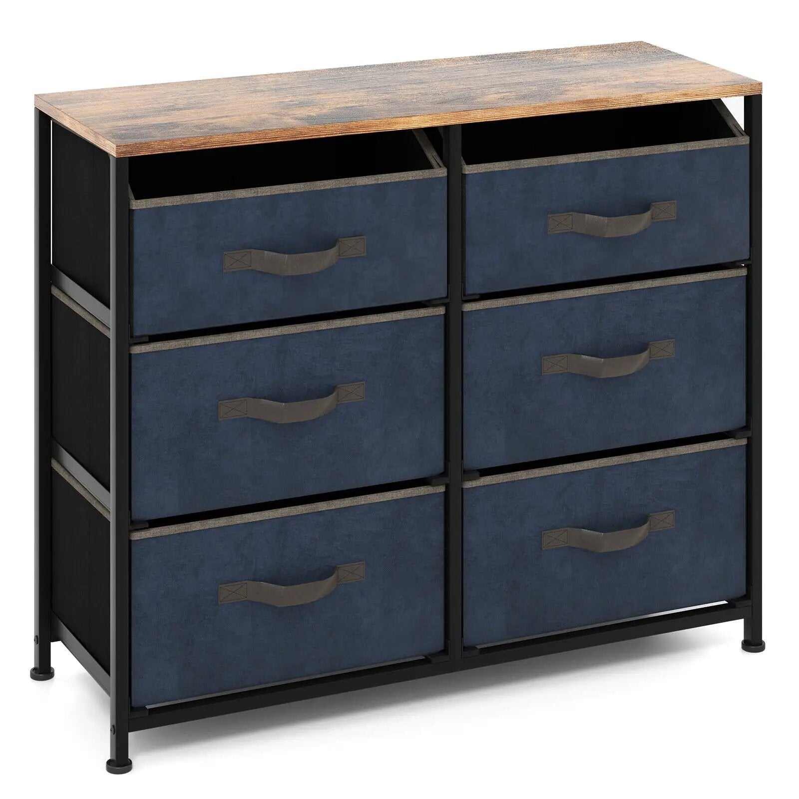 6-Drawer Dresser with Metal Frame and Anti-toppling Devices-Rustic Brown by DirectDeals