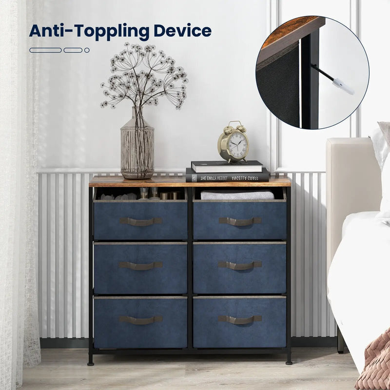 6-Drawer Dresser with Metal Frame and Anti-toppling Devices-Rustic Brown by DirectDeals