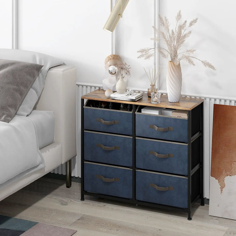 6-Drawer Dresser with Metal Frame and Anti-toppling Devices-Rustic Brown by DirectDeals