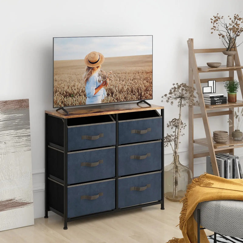 6-Drawer Dresser with Metal Frame and Anti-toppling Devices-Rustic Brown by DirectDeals